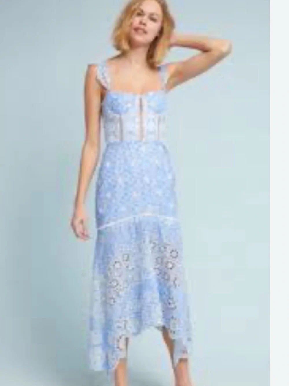 Karina Grimaldi IRMA EYELET MIDI DRESS EUC SMALL LIKE 🆕 LIGHT BLUE RETAL $325